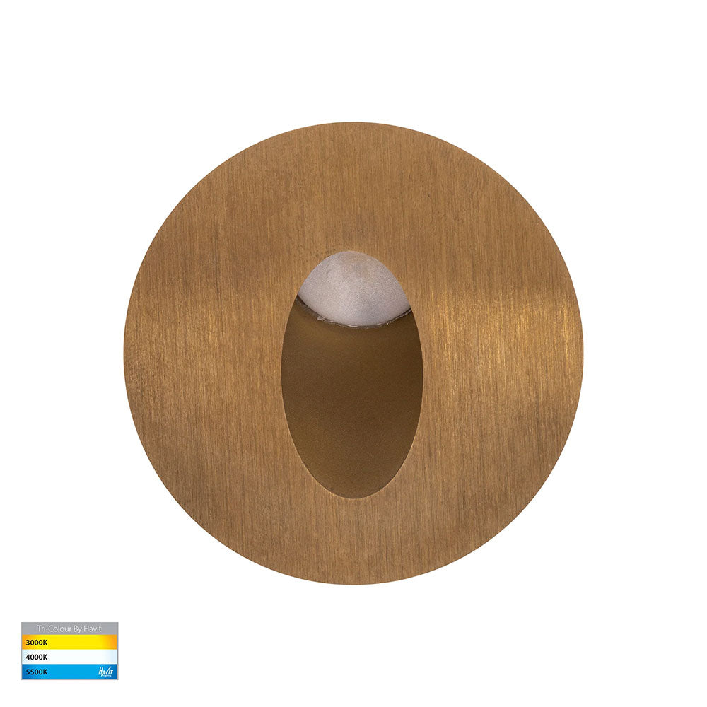 Mini Reces 1W CCT 12V DC LED Round Step Light Brass - HV3206T-BR-12V