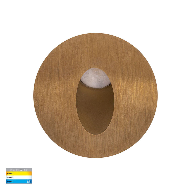 Mini Reces 1W CCT 12V DC LED Round Step Light Brass - HV3206T-BR-12V