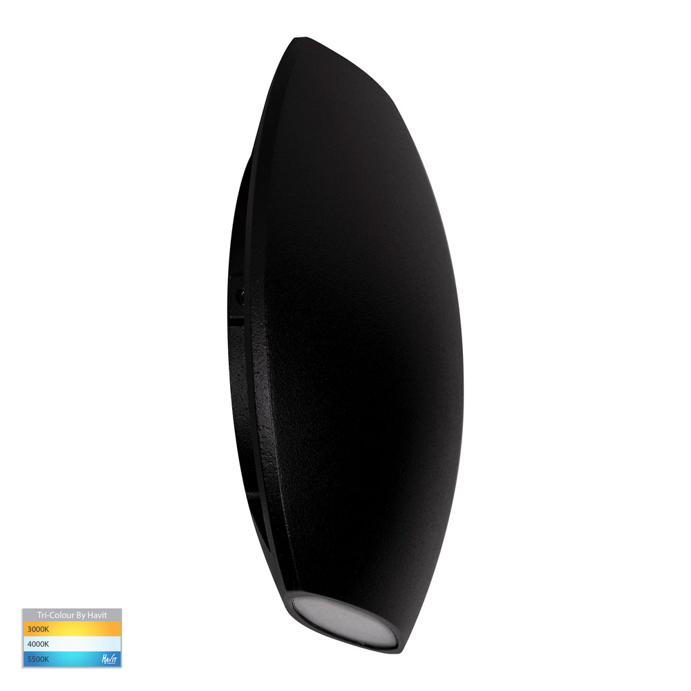Cara 6W 240V Up & Down LED Wall Pillar Light Black / Tri-Colour - HV35021T-BLK