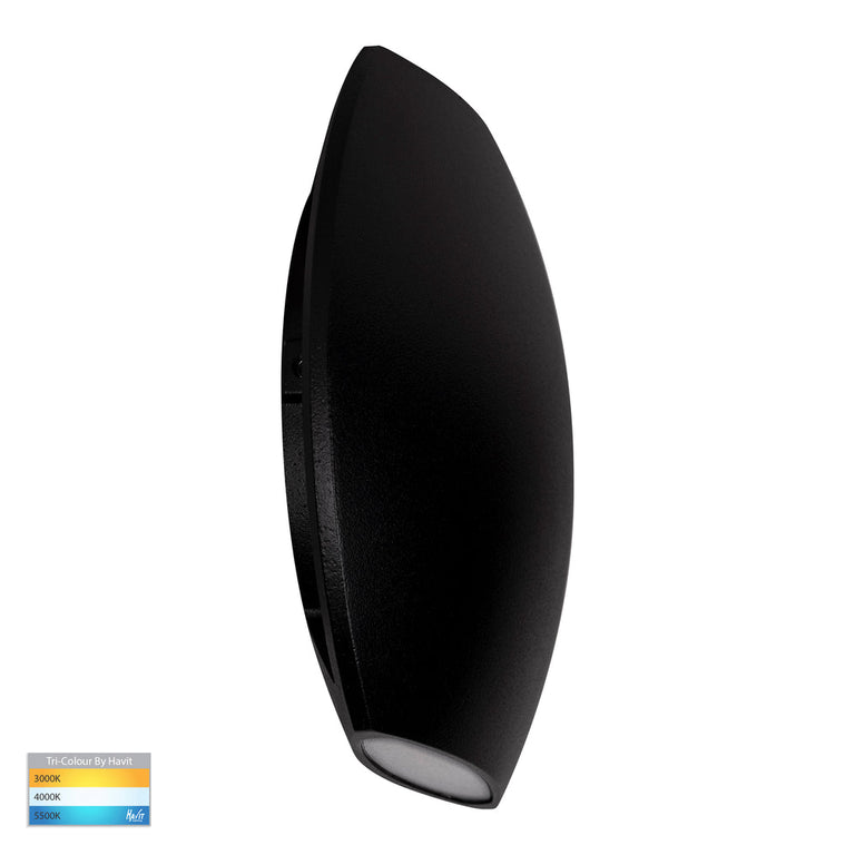 Cara 6W 240V Up & Down LED Wall Pillar Light Black / Tri-Colour - HV35021T-BLK