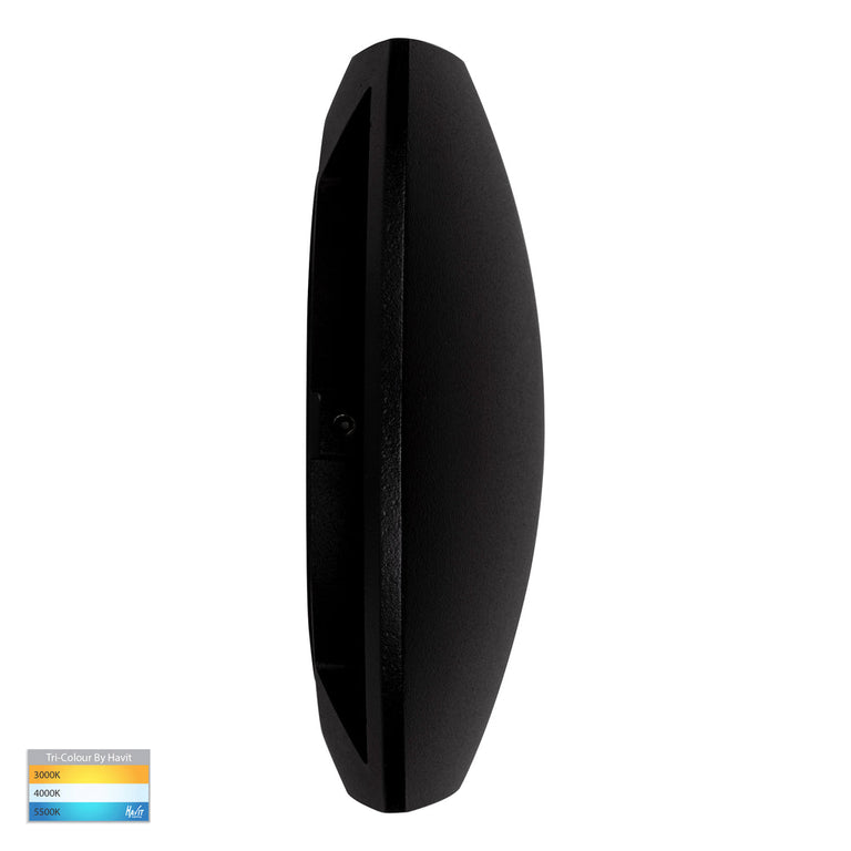 Cara 6W 240V Up & Down LED Wall Pillar Light Black / Tri-Colour - HV35021T-BLK