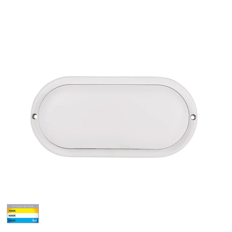 Muovi 7W CCT 240V LED Oval Large Wall or Ceiling Light White - HV3527T-WHT