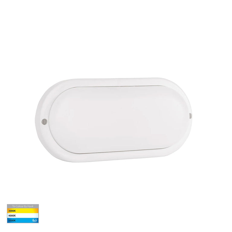 Muovi 7W CCT 240V LED Oval Large Wall or Ceiling Light White - HV3527T-WHT