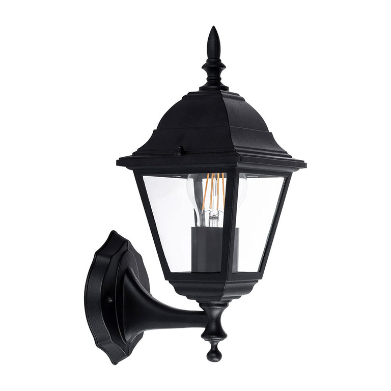 Newark 8W 240V E27 LED 4 Panel Coach Wall Light Black - HV3551W-BLK