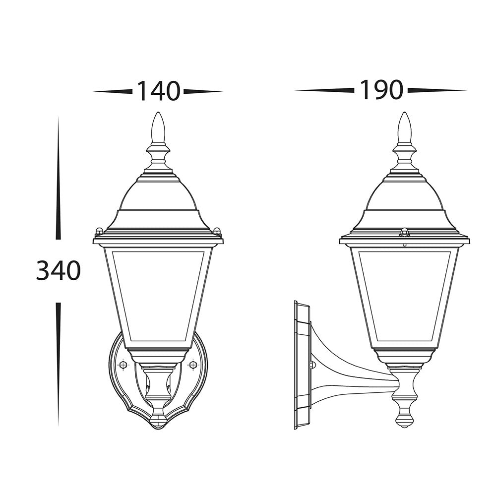 Newark 8W 240V E27 LED 4 Panel Coach Wall Light Black - HV3551W-BLK