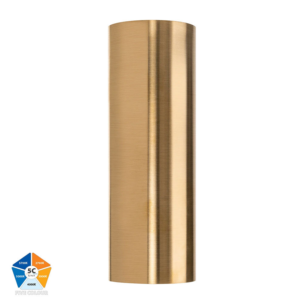 Aries 2 x 6W 5CCT 240V LED Up & Down Wall Pillar Light Brass - HV3626S-BR