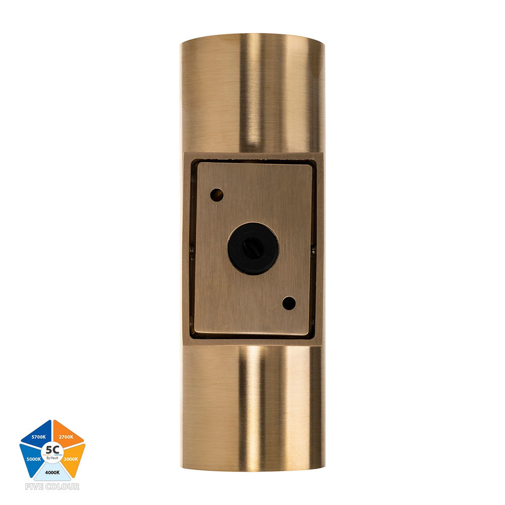 Aries 2 x 6W 5CCT 240V LED Up & Down Wall Pillar Light Brass - HV3626S-BR