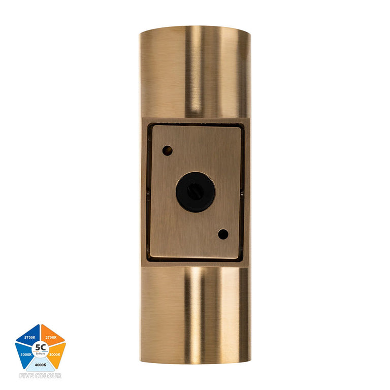 Aries 2 x 6W 5CCT 240V LED Up & Down Wall Pillar Light Brass - HV3626S-BR