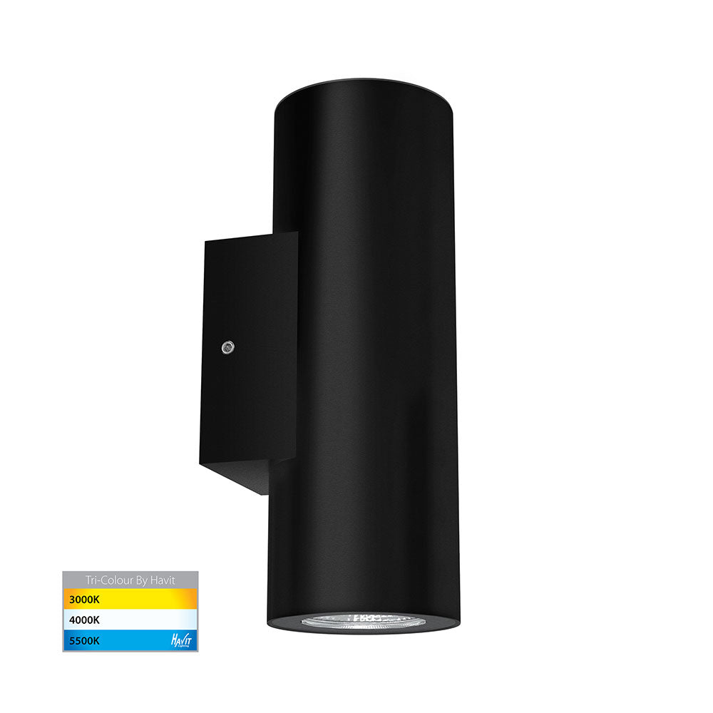 Aries 2 x 6W CCT 240V LED Up & Down Wall Pillar Light Black - HV3626T-BLK