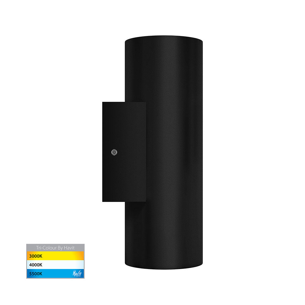 Aries 2 x 6W CCT 240V LED Up & Down Wall Pillar Light Black - HV3626T-BLK