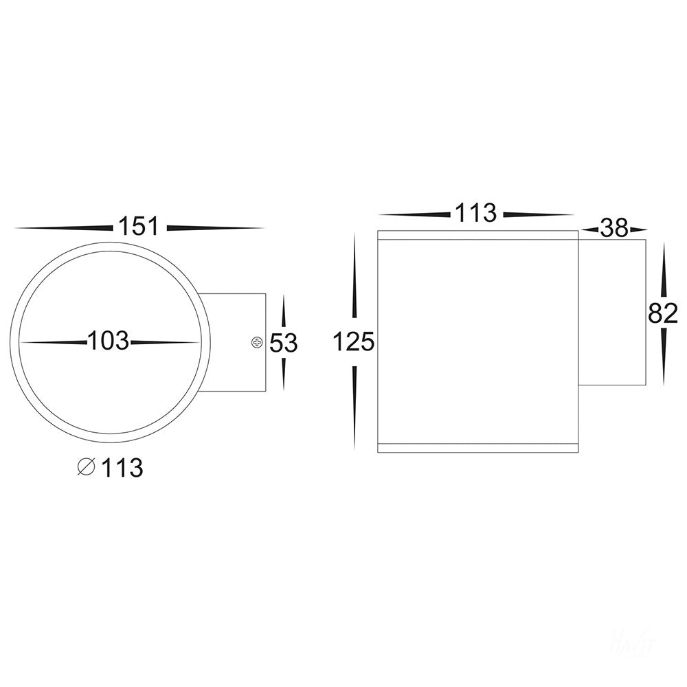 Porter 15W CCT 240V LED Round Wall Pillar Light White - HV3628T-WHT