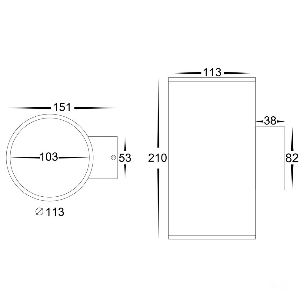 Porter 2 x 15W 240V LED Up & Down Round Wall Pillar Light White - HV3629T-WHT