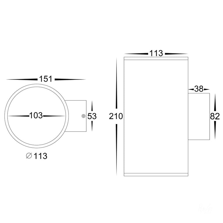 Porter 2 x 15W 240V LED Up & Down Round Wall Pillar Light White - HV3629T-WHT