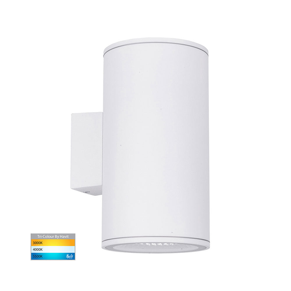 Porter 2 x 15W 240V LED Up & Down Round Wall Pillar Light White - HV3629T-WHT