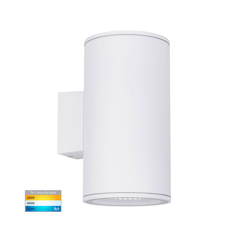 Porter 2 x 15W 240V LED Up & Down Round Wall Pillar Light White - HV3629T-WHT