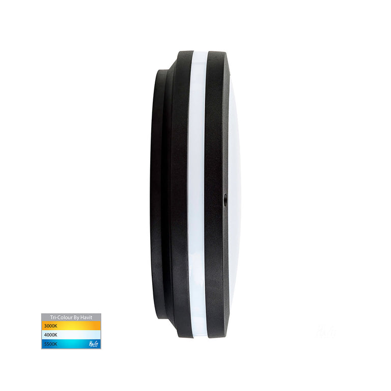 Stor 30W CCT 240V LED Round Bunker Wall Light Matt Black - HV3670T-BLK