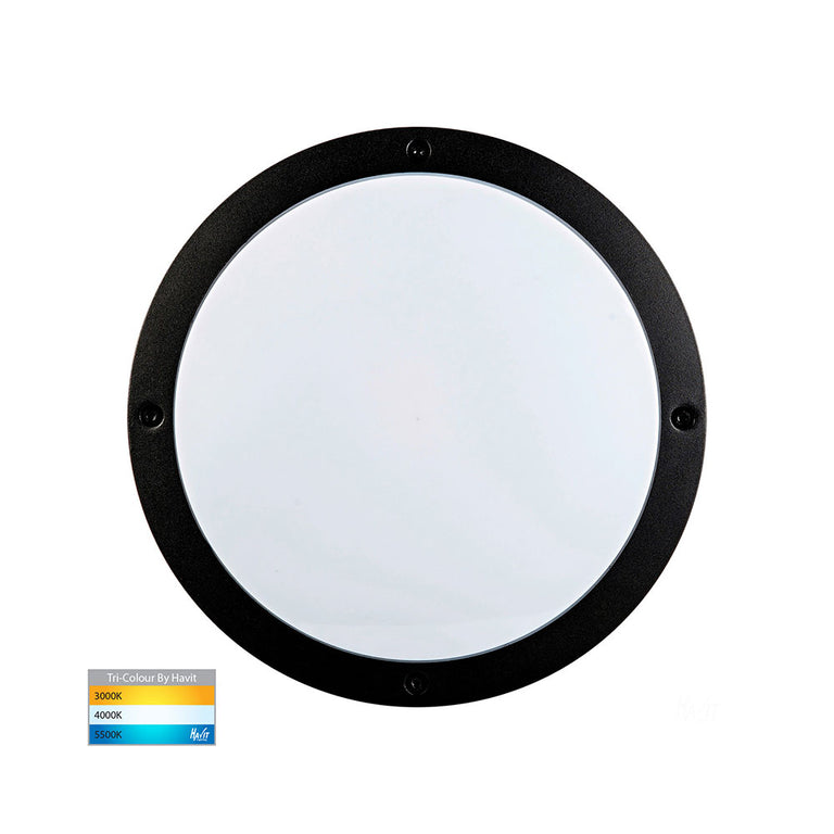 Stor 30W CCT 240V LED Round Bunker Wall Light Matt Black - HV3670T-BLK