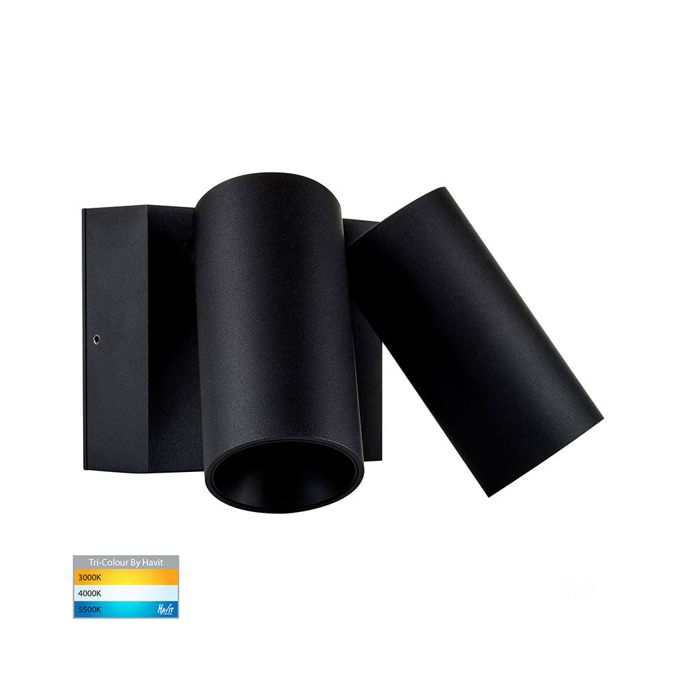 Revo 2 x 9W CCT 240V LED Double Adjustable Wall Pillar Light with Sensor Black - HV3684T-BLK