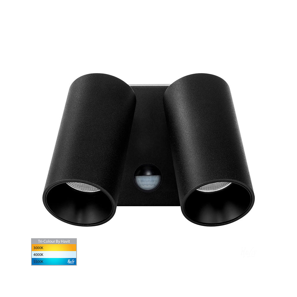 Revo 2 x 9W CCT 240V LED Double Adjustable Wall Pillar Light with Sensor Black - HV3684T-BLK
