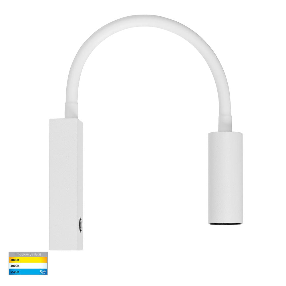Lesen 3W CCT 240V LED Single Adjustable Wall Light With Flexible Arm White - HV3687T-WHT