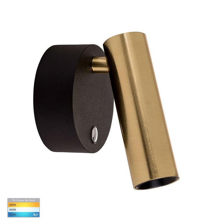 Lesen 5W CCT 240V LED Single Adjustable Wall Light Black / Brass - HV3689T-BLKBR