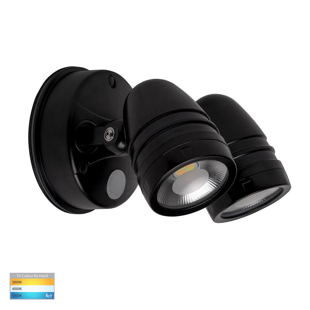 Focus 2 x 15W CCT 240V LED Double Adjustable Spot Light With Sensor Matt Black - HV3794T-BLK