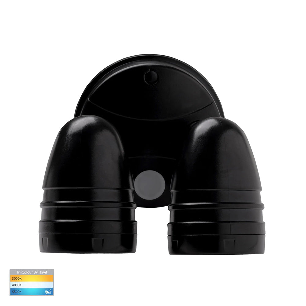 Focus 2 x 15W CCT 240V LED Double Adjustable Spot Light With Sensor Matt Black - HV3794T-BLK