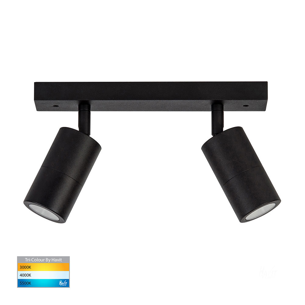 Tivah 2 x 5W CCT 240V 2 Light GU10 LED Adjustable Spotlight Matt Black - HV4001T-2-BLK