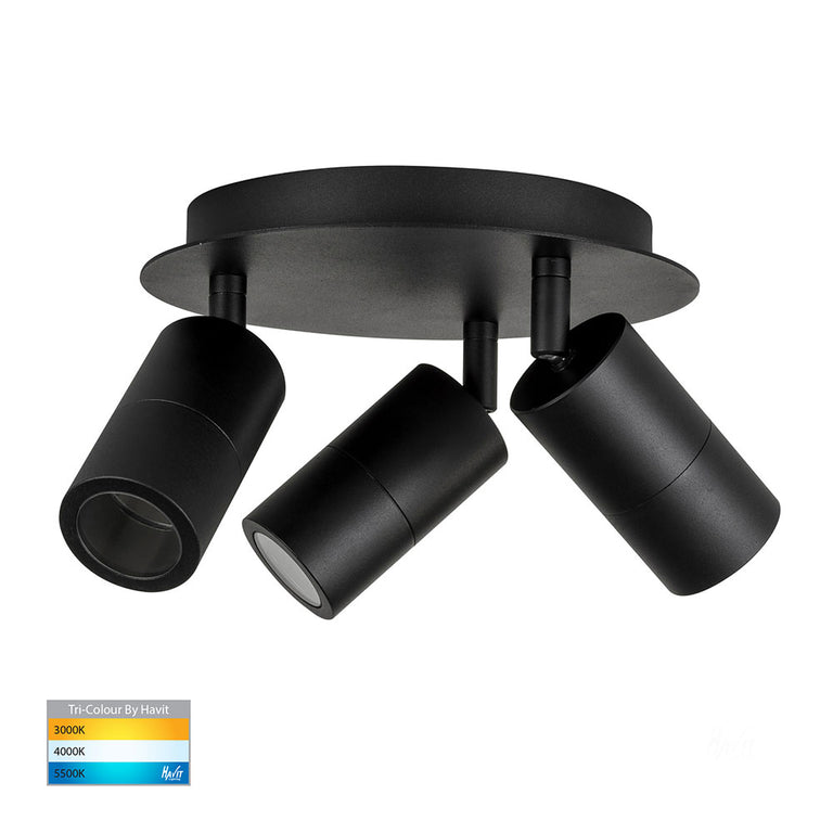 Tivah 15W 240V 3 Light LED Spotlight Round Matt Black / Tri-Colour - HV4001T-3-BLK-RND