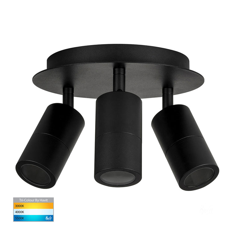 Tivah 15W 240V 3 Light LED Spotlight Round Matt Black / Tri-Colour - HV4001T-3-BLK-RND