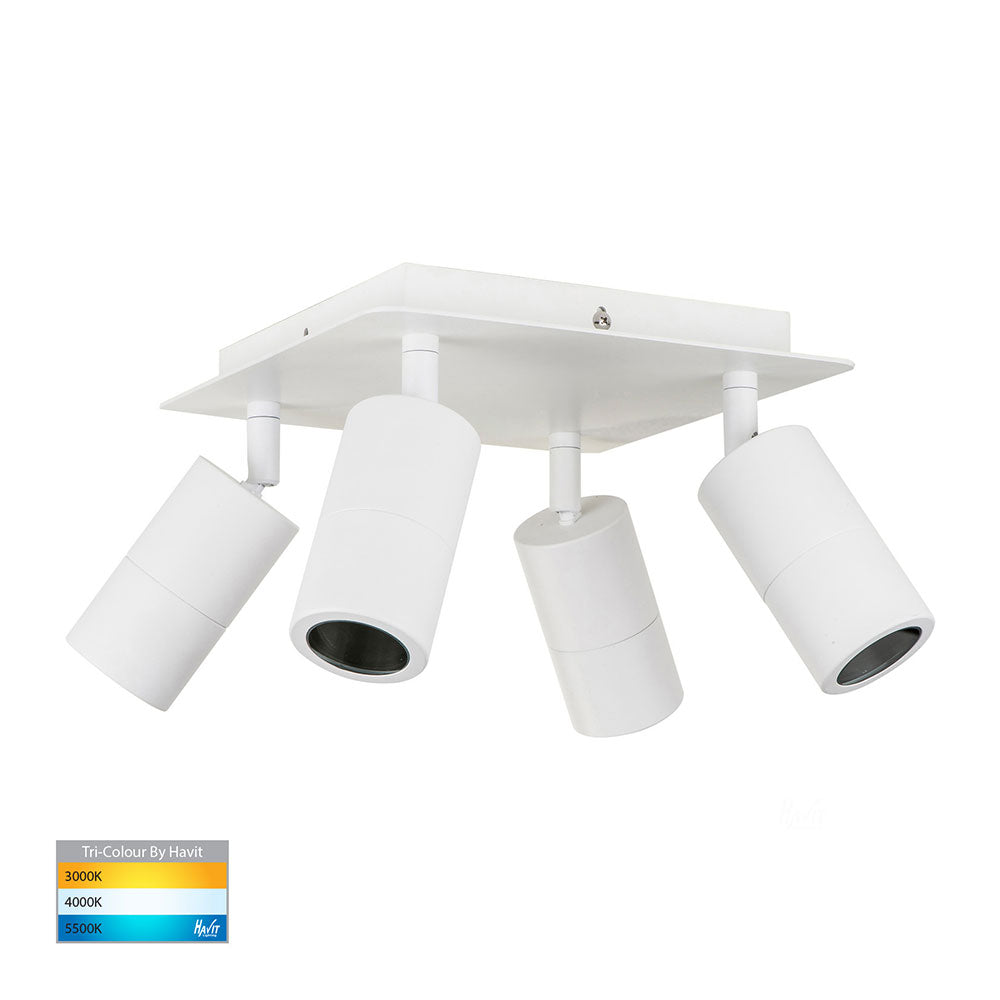 Tivah 15W 240V 4 Light LED Spotlight Square Matt White / Tri-Colour - HV4001T-4-WHT-SQ