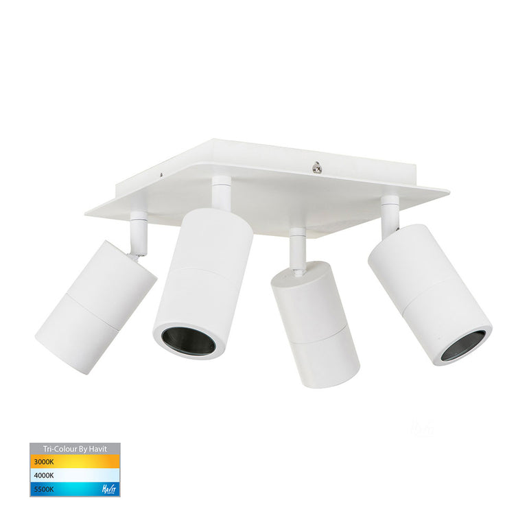 Tivah 15W 240V 4 Light LED Spotlight Square Matt White / Tri-Colour - HV4001T-4-WHT-SQ