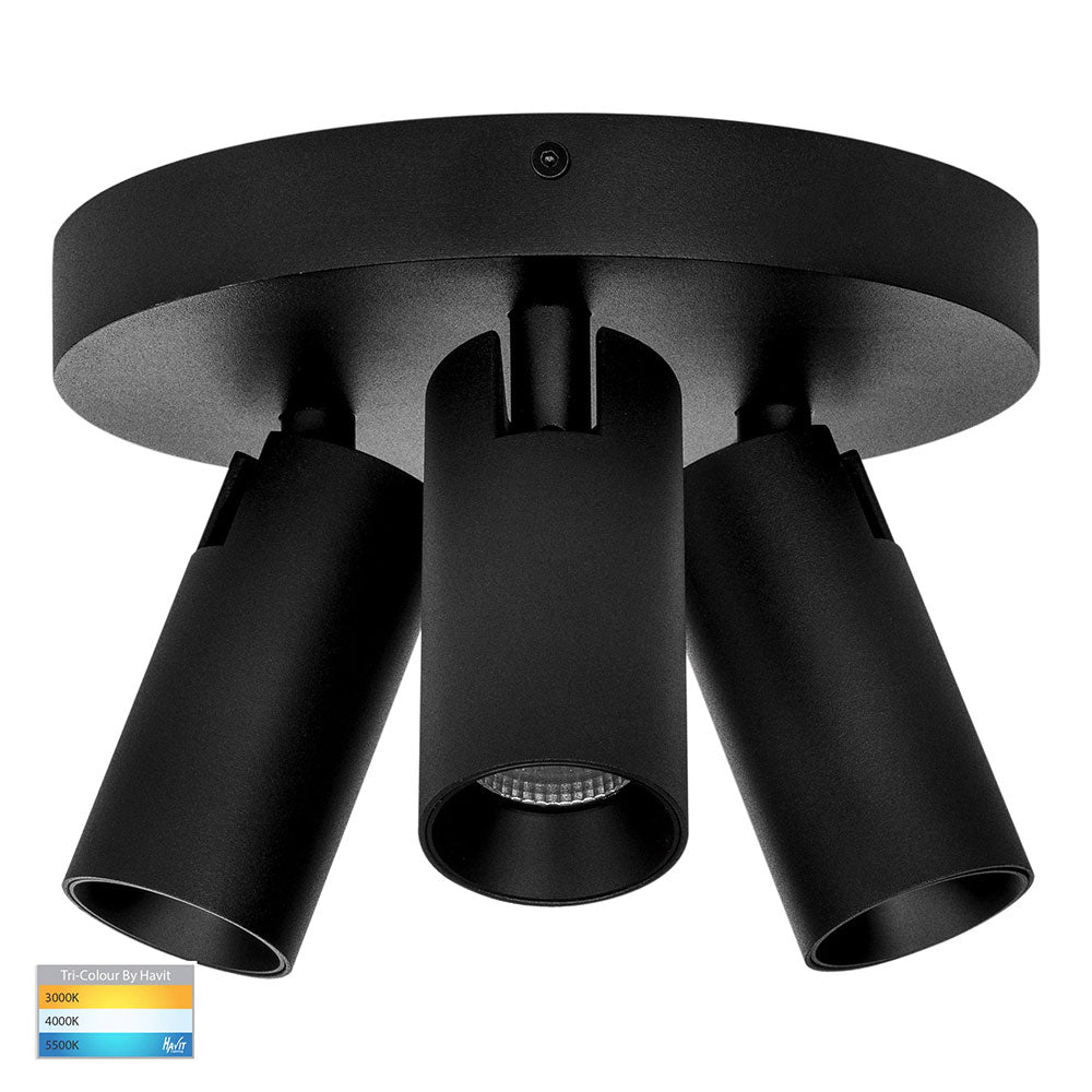 Revo 24W 240V 3 Light Dimmable LED Spotlight Round Black / Tri-Colour - HV4002T-3-BLK-RND