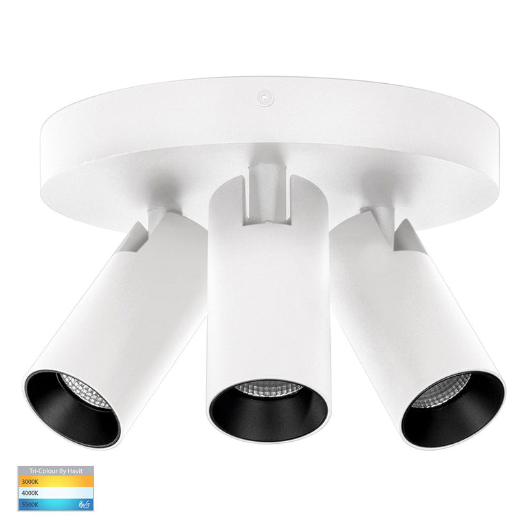 Revo 24W 240V 3 Light Dimmable LED Spotlight Round White / Tri-Colour - HV4002T-3-WHT-RND