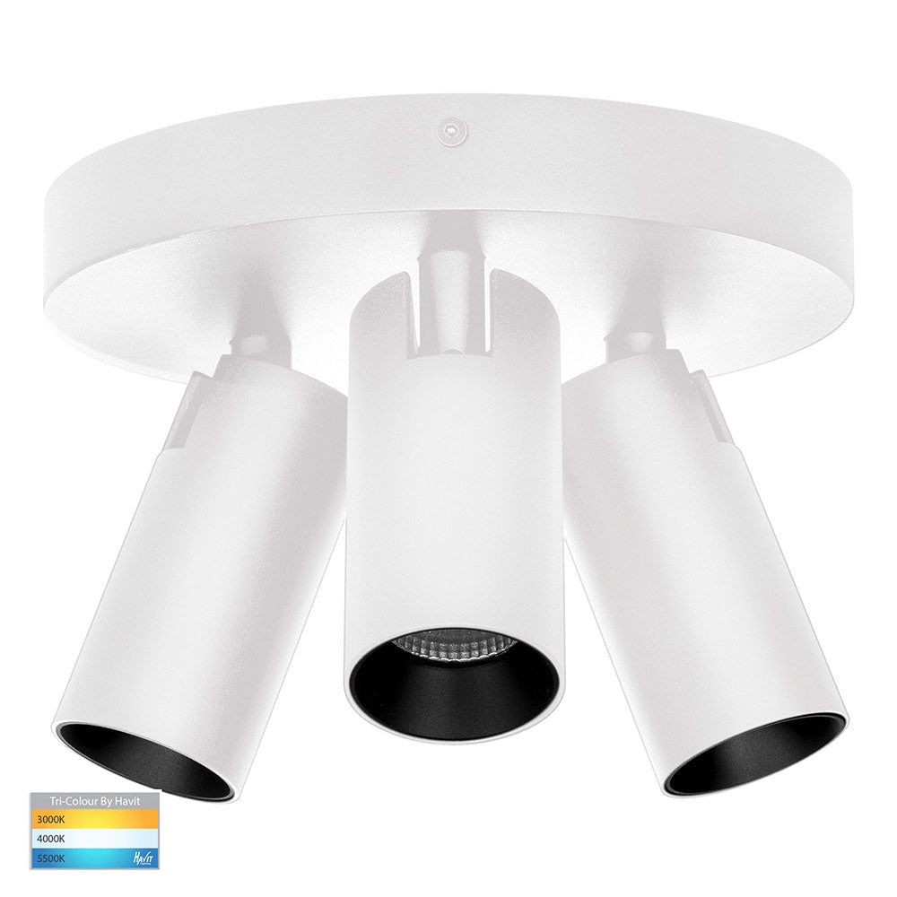 Revo 24W 240V 3 Light Dimmable LED Spotlight Round White / Tri-Colour - HV4002T-3-WHT-RND