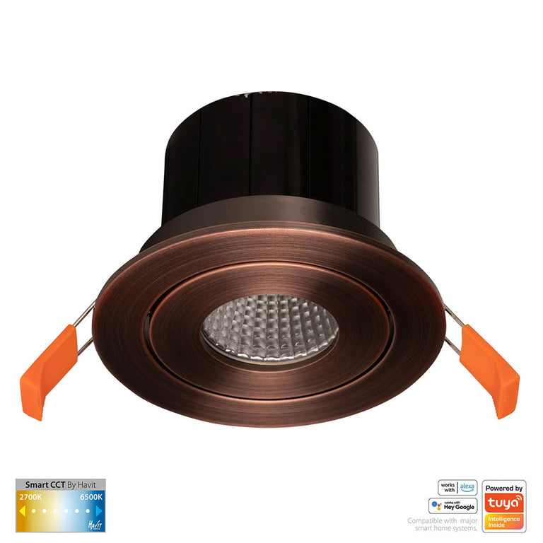 Prime Wi-Fi 12W CCT 240V LED Tilt Downlight Antique Brass - HV5512CCT-AB