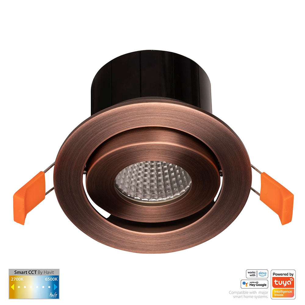 Prime Wi-Fi 12W CCT 240V LED Tilt Downlight Antique Brass - HV5512CCT-AB