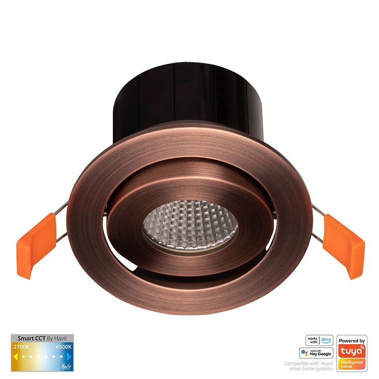Prime Wi-Fi 12W CCT 240V LED Tilt Downlight Antique Brass - HV5512CCT-AB