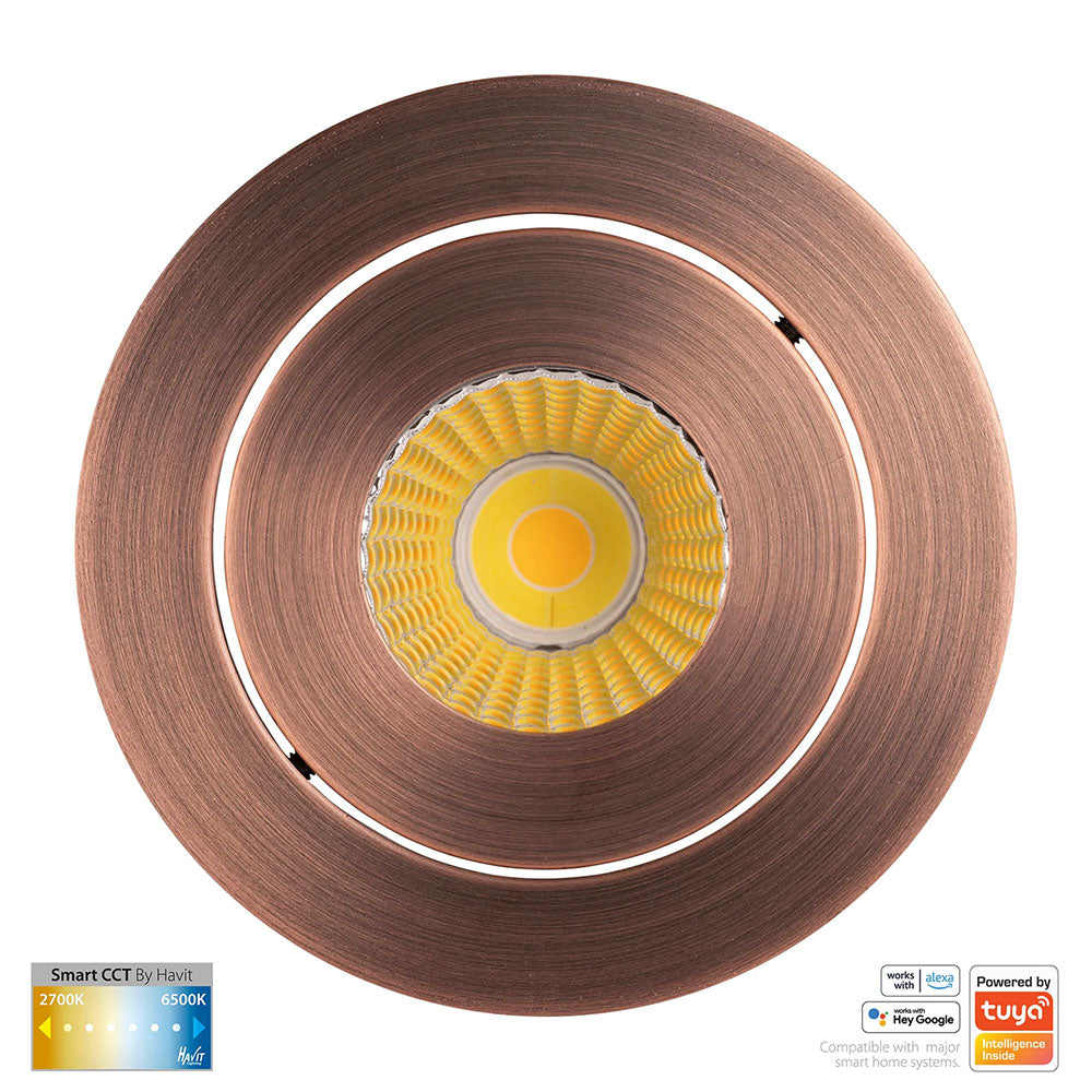 Prime Wi-Fi 12W CCT 240V LED Tilt Downlight Antique Brass - HV5512CCT-AB