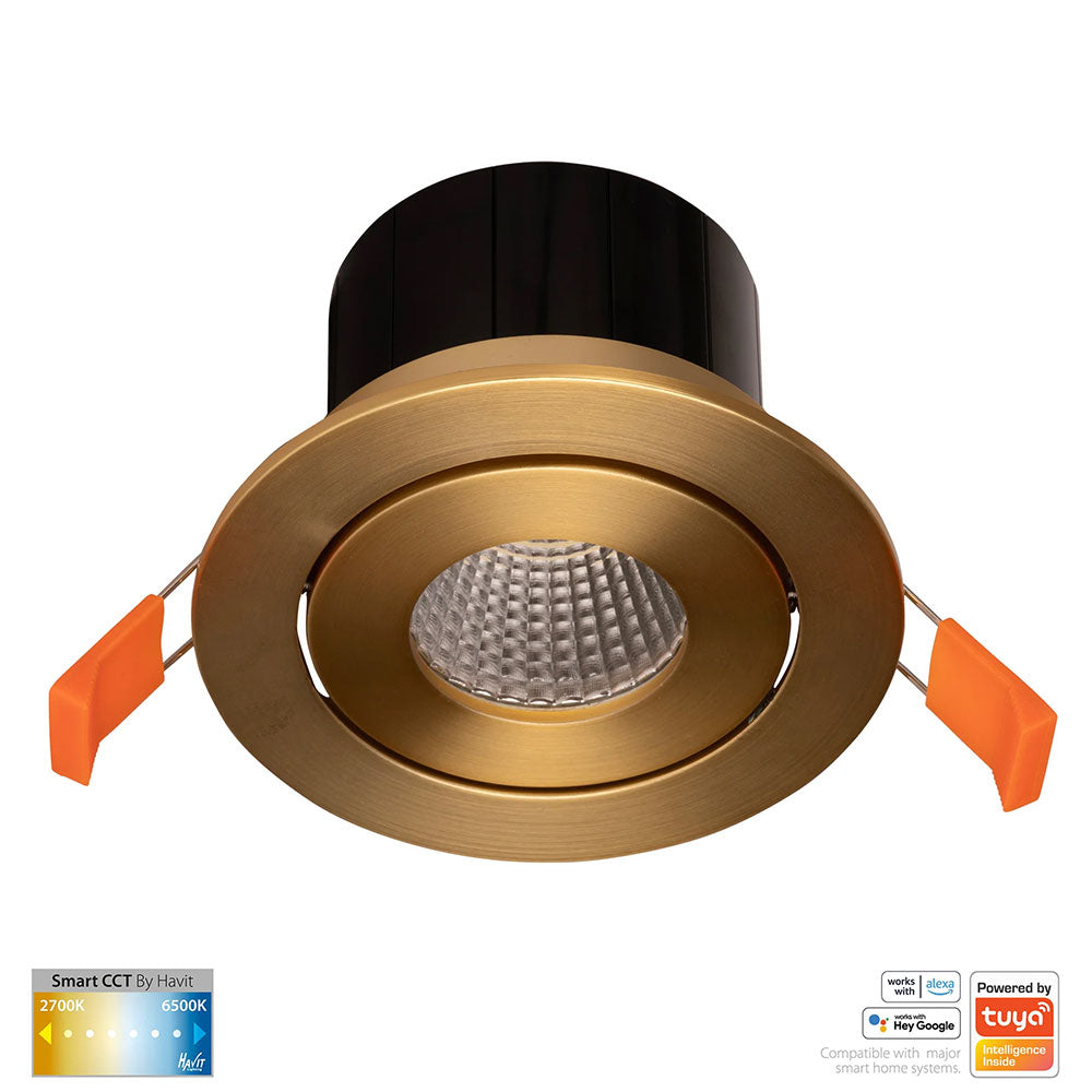 Prime Wi-Fi 12W CCT 240V LED Tilt Downlight Brass - HV5512CCT-BR