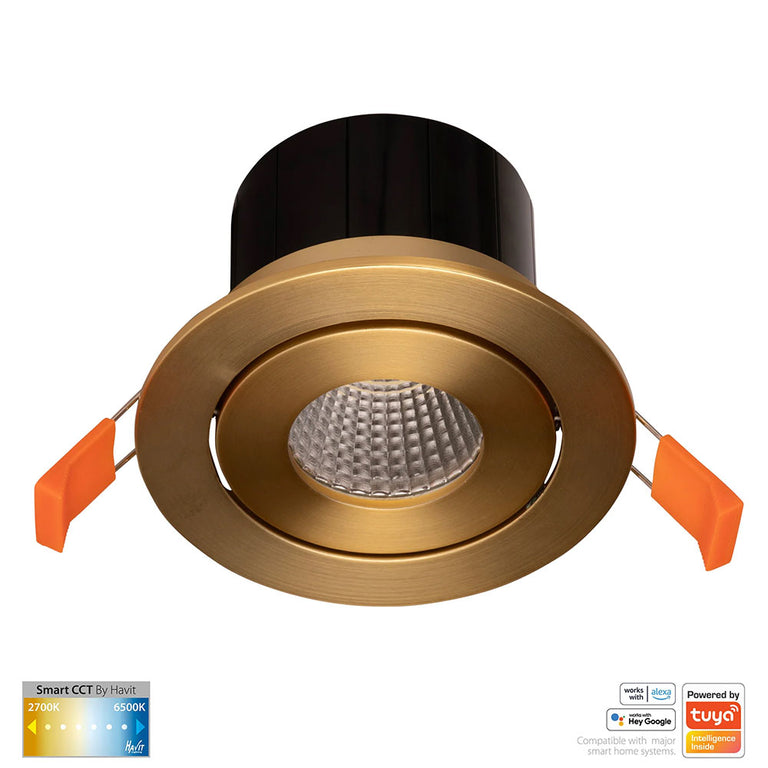 Prime Wi-Fi 12W CCT 240V LED Tilt Downlight Brass - HV5512CCT-BR