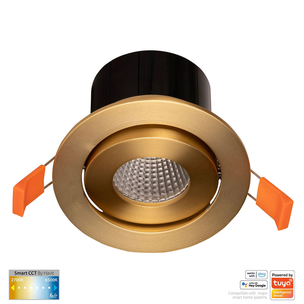 Prime Wi-Fi 12W CCT 240V LED Tilt Downlight Brass - HV5512CCT-BR