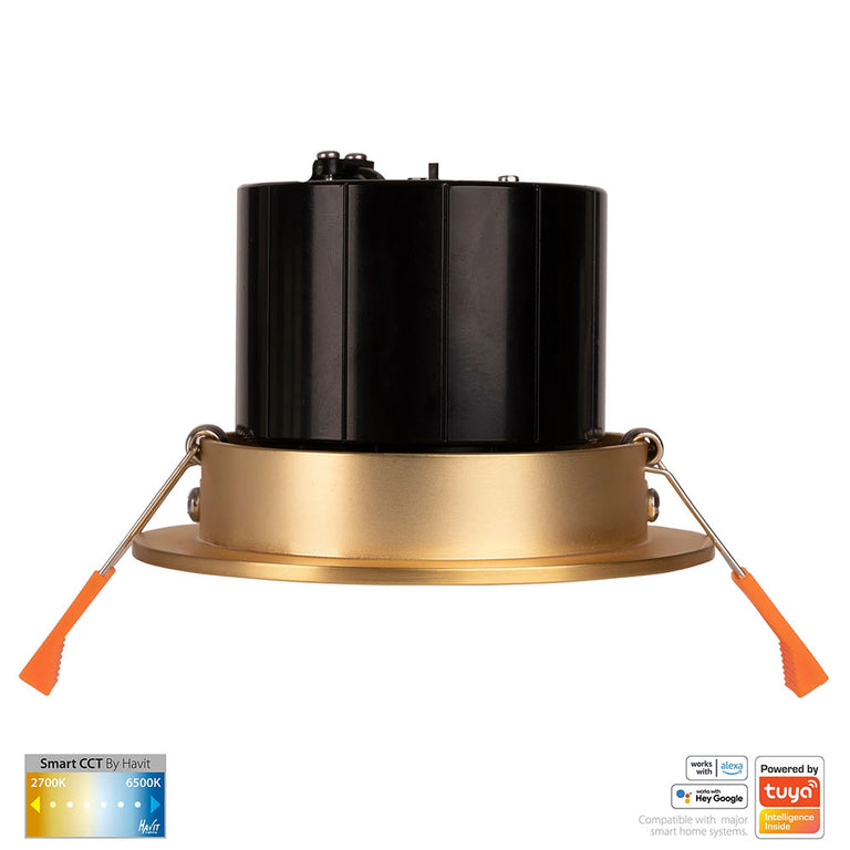 Prime Wi-Fi 12W CCT 240V LED Tilt Downlight Brass - HV5512CCT-BR