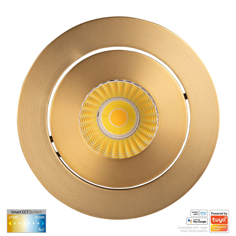 Prime Wi-Fi 12W CCT 240V LED Tilt Downlight Brass - HV5512CCT-BR