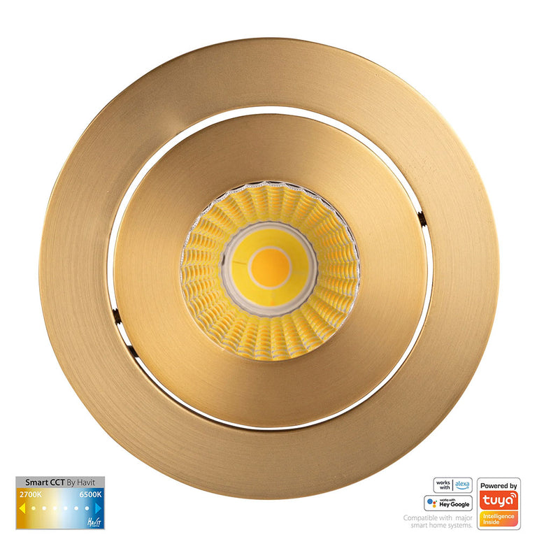 Prime Wi-Fi 12W CCT 240V LED Tilt Downlight Brass - HV5512CCT-BR