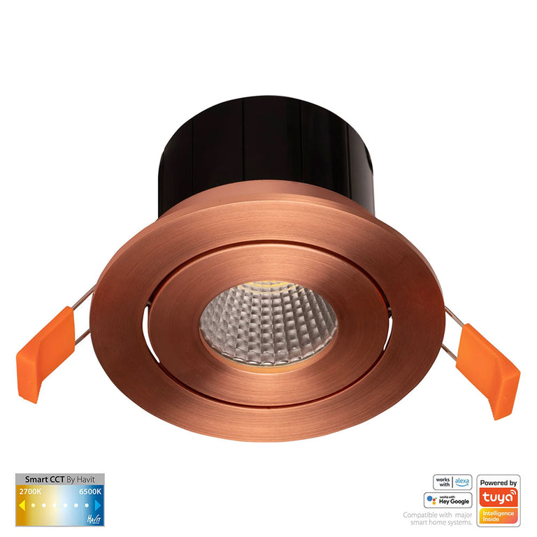 Prime Wi-Fi 12W CCT 240V LED Tilt Downlight Copper - HV5512CCT-CP