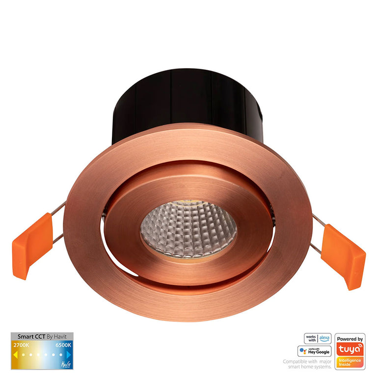 Prime Wi-Fi 12W CCT 240V LED Tilt Downlight Copper - HV5512CCT-CP