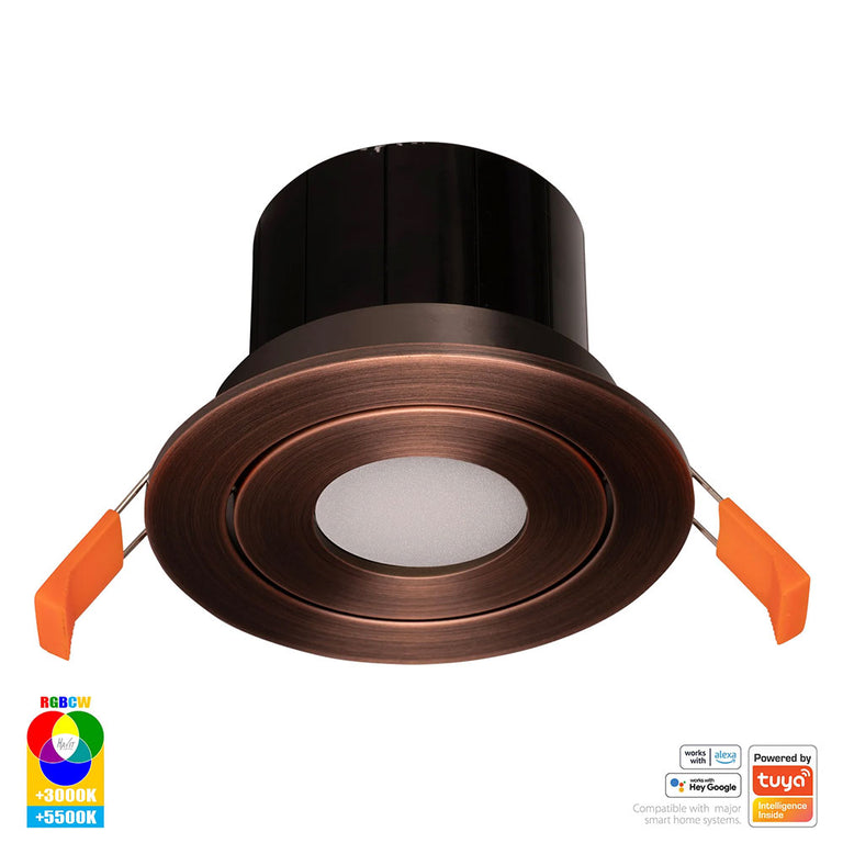 Prime Wi-Fi 12W RGBCW 240V LED Tilt Downlight Antique Brass - HV5512RGBCW-AB