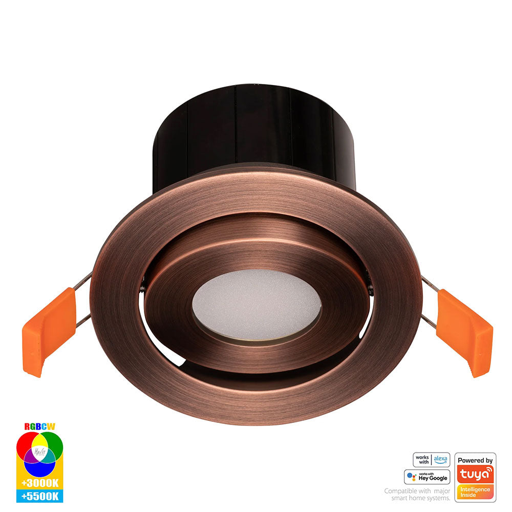Prime Wi-Fi 12W RGBCW 240V LED Tilt Downlight Antique Brass - HV5512RGBCW-AB
