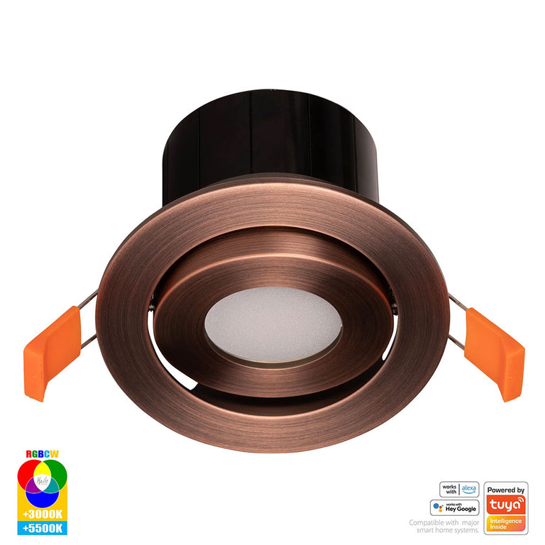 Prime Wi-Fi 12W RGBCW 240V LED Tilt Downlight Antique Brass - HV5512RGBCW-AB